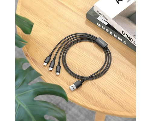 Кабель BOROFONE BX72 3-in-1 charging cable(iP+Type-C+Micro) Black (6974443384666)