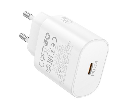Мережевий зарядний пристрій BOROFONE BA82A Platinum single port PD25W charger(EU) White (6941991112256)