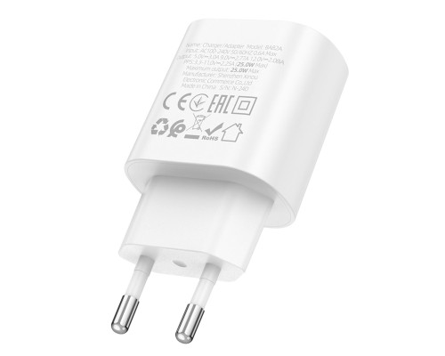 Мережевий зарядний пристрій BOROFONE BA82A Platinum single port PD25W charger(EU) White (6941991112256)