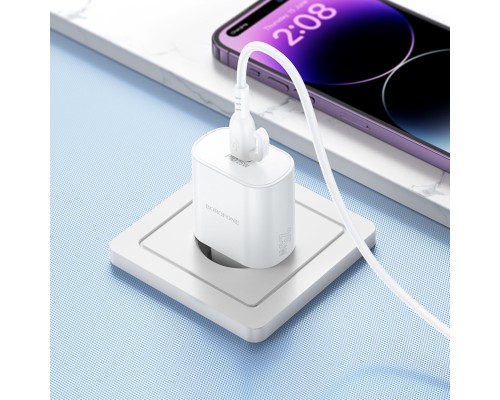 Мережевий зарядний пристрій BOROFONE BA82A Platinum single port PD25W charger(EU) White (6941991112256)