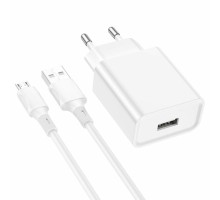 Мережевий зарядний пристрій BOROFONE BA74A Aspirer single port charger set(Micro) White (6974443388664)