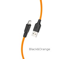 Кабель HOCO X21 Plus USB to iP 2.4A, 1m, silicone, silicone connectors, Black+Orange (6931474711854)