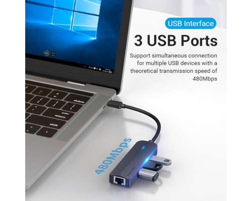 USB-хаб Vention USB-C to USB 2.0*3/RJ45/Micro-B HUB 0.15M Black ABS Type (TGOBB) USB-хаб Vention USB-C to USB 2.0*3/RJ45/Micro-B HUB 0.15M Black ABS Type (TGOBB)
