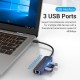 USB-хаб Vention USB-C to USB 2.0*3/RJ45/Micro-B HUB 0.15M Black ABS Type (TGOBB)