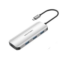 USB-хаб Vention USB-C to HDMI/USB 3.0x3/SD/TF/PD Docking Station Gray 0.15M Aluminum Alloy Type (TOJHB) 