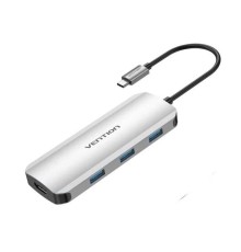 USB-хаб Vention USB-C to HDMI/USB 3.0x3/SD/TF/PD Docking Station Gray 0.15M Aluminum Alloy Type (TOJHB)