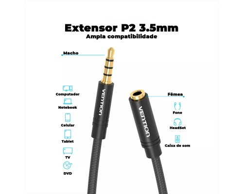 Аудіокабель подовжувач Vention Cotton Braided 3.5mm Audio Extension Cable 1M Black Metal Type (BHBBF) Аудіокабель подовжувач Vention Cotton Braided 3.5mm Audio Extension Cable 1M Black Metal Type (BHBBF)