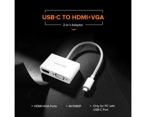 USB-хаб UGREEN USB Type C to HDMI + VGA Converter (White) (UGR-30843) USB-хаб UGREEN USB Type C to HDMI + VGA Converter (White) (UGR-30843)