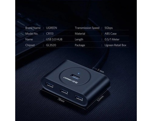 USB-хаб UGREEN USB 3.0 Hub 0.5m (Black) (UGR-20290) USB-хаб UGREEN USB 3.0 Hub 0.5m (Black) (UGR-20290)
