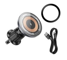Тримач для мобiльного з БЗП BOROFONE BH211 Riley magnetic wireless fast charging car holder(air outlet) Black (6941991108693)