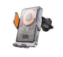 Автотримач для телефона з БЗП HOCO HW7 Transparent Discovery Edition wireless fast charging car holder(air outlet) Metal Gray (6942007608145)