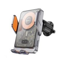 Автотримач для телефона з БЗП HOCO HW7 Transparent Discovery Edition wireless fast charging car holder(air outlet) Metal Gray (6942007608145)