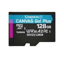 microSDXC (UHS-1 U3) Kingston Canvas Go Plus 128Gb class 10 A2 V30 (R170MB/s, W90MB/s) (adapter SD) (SDCG3/128GB) 