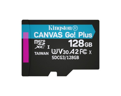 microSDXC (UHS-1 U3) Kingston Canvas Go Plus 128Gb class 10 A2 V30 (R170MB/s, W90MB/s) (adapter SD) (SDCG3/128GB) microSDXC (UHS-1 U3) Kingston Canvas Go Plus 128Gb class 10 A2 V30 (R170MB/s, W90MB/s) (adapter SD) (SDCG3/128GB)