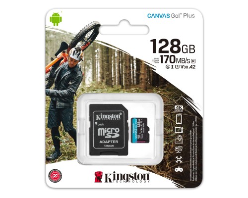 microSDXC (UHS-1 U3) Kingston Canvas Go Plus 128Gb class 10 A2 V30 (R170MB/s, W90MB/s) (adapter SD) (SDCG3/128GB) microSDXC (UHS-1 U3) Kingston Canvas Go Plus 128Gb class 10 A2 V30 (R170MB/s, W90MB/s) (adapter SD) (SDCG3/128GB)
