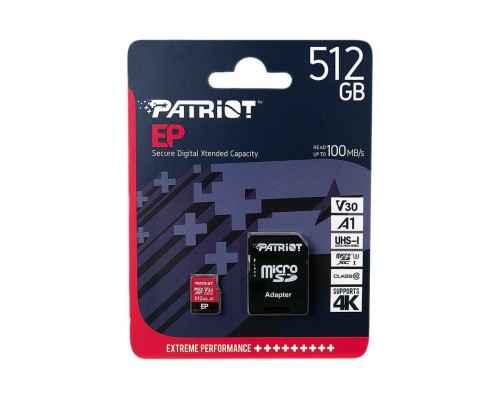 microSDXC (UHS-1 U3) Patriot EP Series 512Gb class 10 V30 (R-100MB/s, W-80MB/s) (adapter SD) (PEF512GEP31MCX) microSDXC (UHS-1 U3) Patriot EP Series 512Gb class 10 V30 (R-100MB/s, W-80MB/s) (adapter SD) (PEF512GEP31MCX)