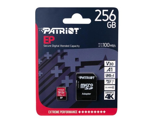 microSDXC (UHS-1 U3) Patriot EP Series 256Gb class 10 V30 (R-100MB/s, W-80MB/s) (adapter SD) (PEF256GEP31MCX) microSDXC (UHS-1 U3) Patriot EP Series 256Gb class 10 V30 (R-100MB/s, W-80MB/s) (adapter SD) (PEF256GEP31MCX)