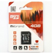 Карта пам'яті microSDHC Mibrand 4Gb class 6 (adapter SD) (MICDC6/4GB-A)
