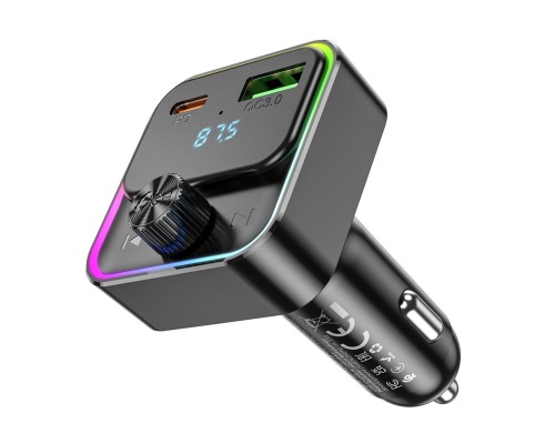 АЗП з FM-модулятором HOCO E81 Fantasy PD30W+QC3.0 car BT FM transmitter Black (6942007612296 ) 