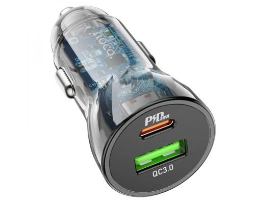 Автомобільний зарядний пристрій HOCO Z47A Transparent Discovery Edition dual port PD30W+QC3.0 car charger Transparent Black (6931474782274) Автомобільний зарядний пристрій HOCO Z47A Transparent Discovery Edition dual port PD30W+QC3.0 car charger Transparent Black (6931474782274)