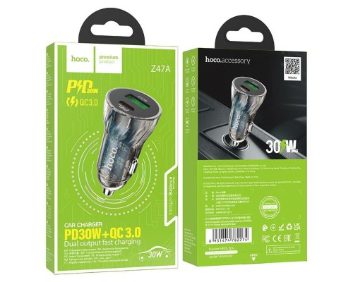 Автомобільний зарядний пристрій HOCO Z47A Transparent Discovery Edition dual port PD30W+QC3.0 car charger Transparent Black (6931474782274) Автомобільний зарядний пристрій HOCO Z47A Transparent Discovery Edition dual port PD30W+QC3.0 car charger Transparent Black (6931474782274)