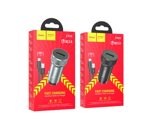 Автомобільний зарядний пристрій HOCO Z49A Level single port QC3.0 18W (Type-C) Metal Gray (6931474795731) Автомобільний зарядний пристрій HOCO Z49A Level single port QC3.0 18W (Type-C) Metal Gray (6931474795731)
