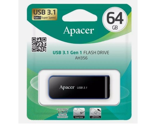 USB флеш накопичувач Apacer 64GB AH356 Black USB 3.0 (AP64GAH356B-1) 