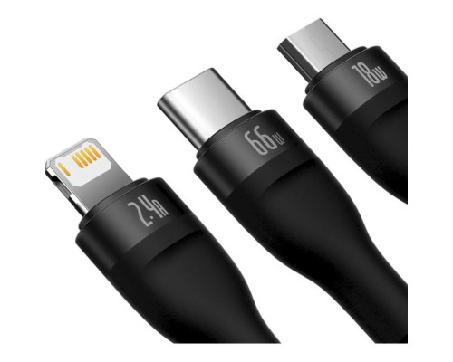 Кабель Baseus Flash Series Ⅱ One-for-three Fast Charging Data Cable USB to M+L+C 66W 1.2m Black (CASS040001) Кабель Baseus Flash Series Ⅱ One-for-three Fast Charging Data Cable USB to M+L+C 66W 1.2m Black (CASS040001)