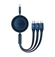 Кабель Baseus Bright Mirror 2 Series Retractable 3-in-1 Fast Charging  Data Cable Type-C to M+L+C 100W 1.1m Blue (CAMJ010203)