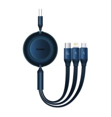 Кабель Baseus Bright Mirror 2 Series Retractable 3-in-1 Fast Charging  Data Cable USB to M+L+C 66W 1.1m Blue (CAMJ010103)