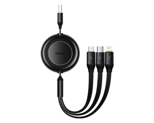 Кабель Baseus Bright Mirror 2 Series Retractable 3-in-1 Fast Charging Data Cable USB to M+L+C 3.5A 1.1m Black (CAMJ010001) Кабель Baseus Bright Mirror 2 Series Retractable 3-in-1 Fast Charging Data Cable USB to M+L+C 3.5A 1.1m Black (CAMJ010001)