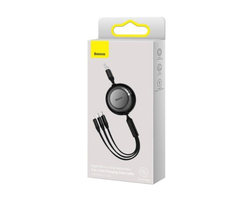 Кабель Baseus Bright Mirror 2 Series Retractable 3-in-1 Fast Charging Data Cable USB to M+L+C 3.5A 1.1m Black (CAMJ010001) Кабель Baseus Bright Mirror 2 Series Retractable 3-in-1 Fast Charging Data Cable USB to M+L+C 3.5A 1.1m Black (CAMJ010001)