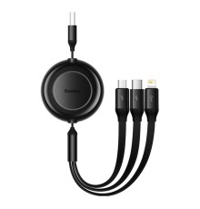 Кабель Baseus Free2Draw Retractable Crystal Fast Charging Data Cable USB to M+L+C 3.5A 1.1m Cluster Black (P10368700111-02)