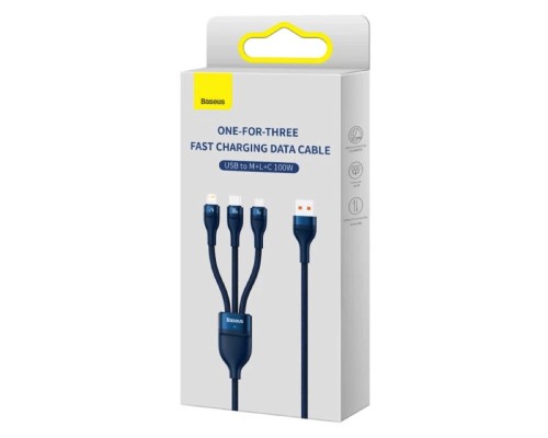 Кабель Baseus Flash Series Ⅱ One-for-three Fast Charging Data Cable USB to M+L+C 100W 1.2m Blue (CASS030003) Кабель Baseus Flash Series Ⅱ One-for-three Fast Charging Data Cable USB to M+L+C 100W 1.2m Blue (CASS030003)