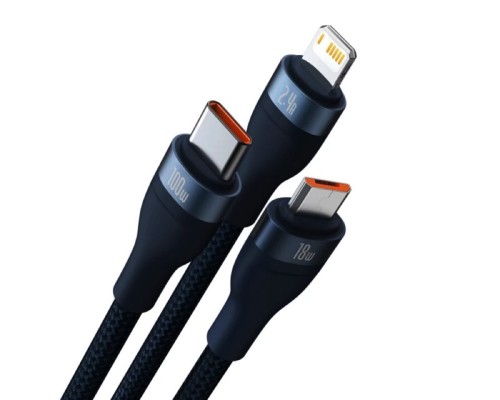 Кабель Baseus Flash Series Ⅱ One-for-three Fast Charging Data Cable USB to M+L+C 100W 1.2m Blue (CASS030003) Кабель Baseus Flash Series Ⅱ One-for-three Fast Charging Data Cable USB to M+L+C 100W 1.2m Blue (CASS030003)