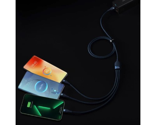 Кабель Baseus Flash Series Ⅱ One-for-three Fast Charging Data Cable USB to M+L+C 100W 1.2m Blue (CASS030003) Кабель Baseus Flash Series Ⅱ One-for-three Fast Charging Data Cable USB to M+L+C 100W 1.2m Blue (CASS030003)
