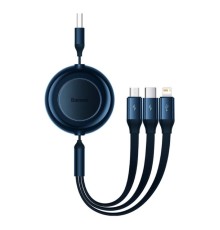 Кабель Baseus Bright Mirror 2 Series Retractable 3-in-1 Fast Charging  Data Cable USB to M+L+C 3.5A 1.1m Blue (CAMJ010003)