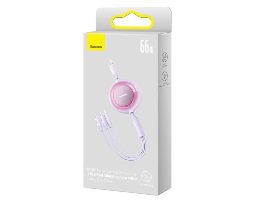 Кабель Baseus Bright Mirror 2 Series Retractable 3-in-1 Fast Charging Data Cable USB to M+L+C 66W 1.1m Purple (CAMJ010105) Кабель Baseus Bright Mirror 2 Series Retractable 3-in-1 Fast Charging Data Cable USB to M+L+C 66W 1.1m Purple (CAMJ010105)
