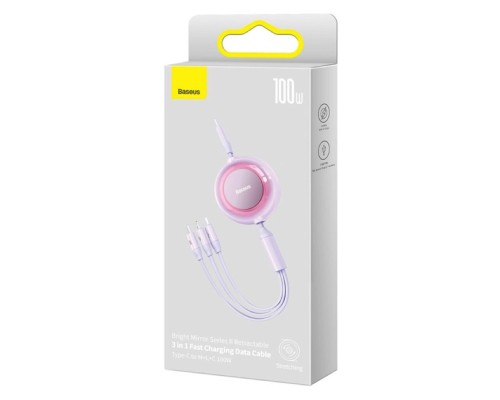 Кабель Baseus Bright Mirror 2 Series Retractable 3-in-1 Fast Charging  Data Cable Type-C to M+L+C 100W 1.1m Purple (CAMJ010205)
