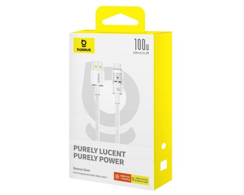 Кабель Baseus Gem Fast-Charging Data Cable USB to USB-C 100W 1m Moon White (P10373002211-00) Кабель Baseus Gem Fast-Charging Data Cable USB to USB-C 100W 1m Moon White (P10373002211-00)
