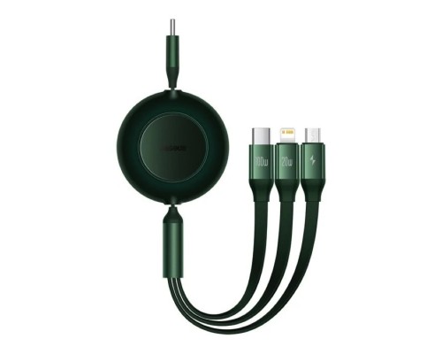 Кабель Baseus Bright Mirror 2 Series Retractable 3-in-1 Fast Charging  Data Cable Type-C to M+L+C 100W 1.1m Green (CAMJ010206)