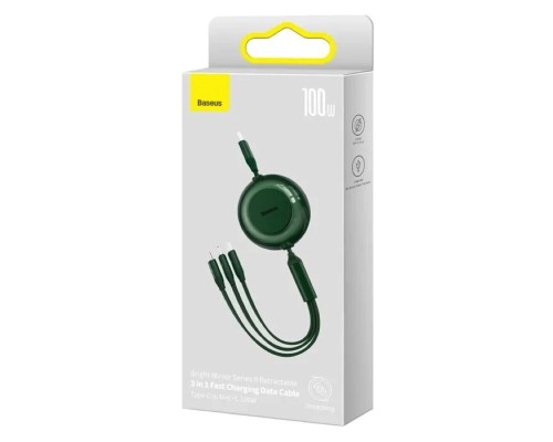 Кабель Baseus Bright Mirror 2 Series Retractable 3-in-1 Fast Charging  Data Cable Type-C to M+L+C 100W 1.1m Green (CAMJ010206)