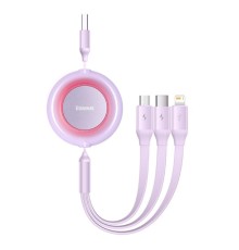Кабель Baseus Bright Mirror 2 Series Retractable 3-in-1 Fast Charging  Data Cable USB to M+L+C 3.5A 1.1m Purple (CAMJ010005)