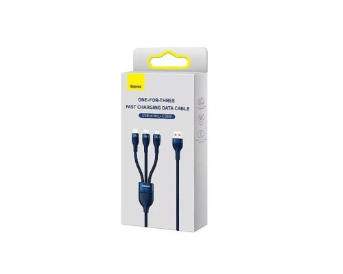 Кабель Baseus Flash Series Ⅱ One-for-three Fast Charging Data Cable USB to M+L+C 66W 1.2m Blue (CASS040003) Кабель Baseus Flash Series Ⅱ One-for-three Fast Charging Data Cable USB to M+L+C 66W 1.2m Blue (CASS040003)