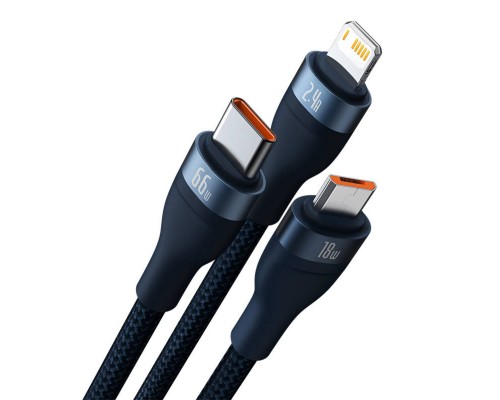 Кабель Baseus Flash Series Ⅱ One-for-three Fast Charging Data Cable USB to M+L+C 66W 1.2m Blue (CASS040003) Кабель Baseus Flash Series Ⅱ One-for-three Fast Charging Data Cable USB to M+L+C 66W 1.2m Blue (CASS040003)
