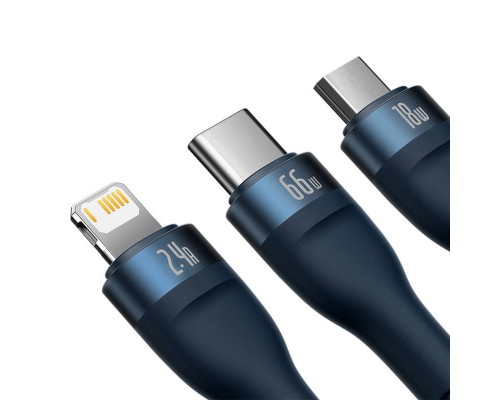 Кабель Baseus Flash Series Ⅱ One-for-three Fast Charging Data Cable USB to M+L+C 66W 1.2m Blue (CASS040003) Кабель Baseus Flash Series Ⅱ One-for-three Fast Charging Data Cable USB to M+L+C 66W 1.2m Blue (CASS040003)
