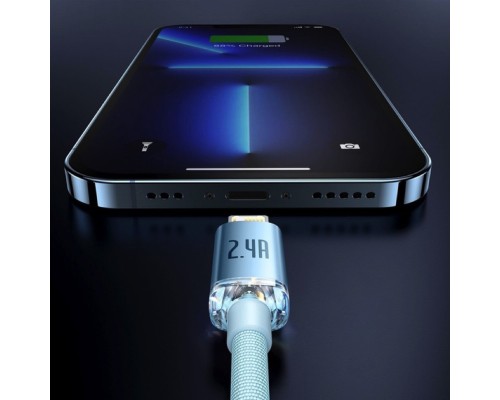 Кабель Baseus Crystal Shine Series Fast Charging Data Cable USB to iP 2.4A 1.2m Sky Blue (CAJY001103) Кабель Baseus Crystal Shine Series Fast Charging Data Cable USB to iP 2.4A 1.2m Sky Blue (CAJY001103)