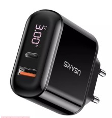 Мережевий зарядний пристрій UsamsUS-CC085 T23 QC3.0+PD3.0 18W Digital Display black (CC85TC01)