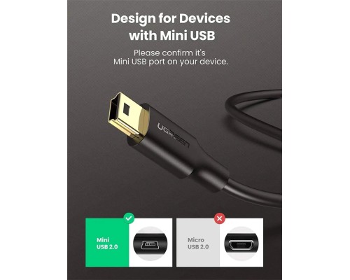 Кабель UGREEN USB 2.0 A Male to Mini 5 Pin Male Cable 0.5m (Black) (UGR-10354)