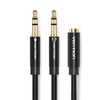 Аудіокабель Vention 2*3.5mm Male to 4 Pole 3.5mm Female Audio Cable 0.3M Black ABS Type (BBTBY) (BBTBY)